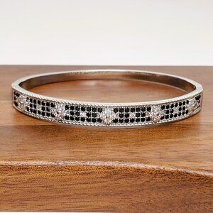18K White Gold Womens 1ct Black Onyx Diamond Bangle Bracelet 18K Silver Jewelry
